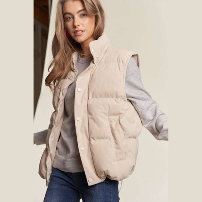 Button Down Courdoroy Puff Vest