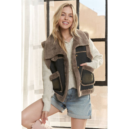 Knit Henly Denim Faux Fur Vest