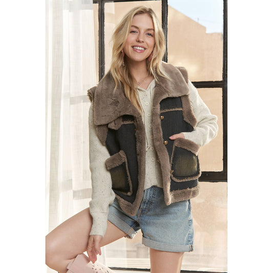 Knit Henly Denim Faux Fur Vest