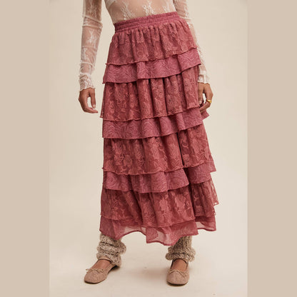 Lace Tiered Maxi Skirt