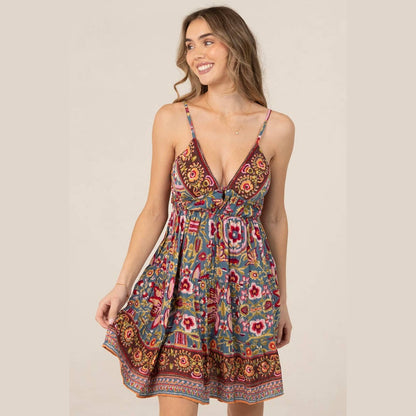 V NECK OPEN TIE BACK SUNDRESS - The Feral Market