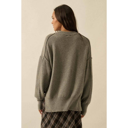 Embroidered Tigers Solid Knit Exposed-Seam Sweater - The Feral Market