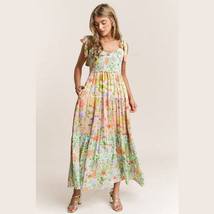 Patsy Smocked V-neck Tiered Multi Print Dress