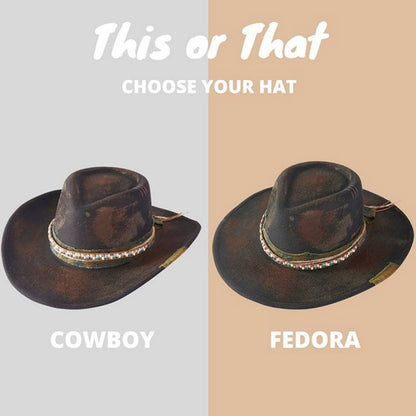 Vintage Versatile Shapeable Cowgirl & Fedora Hat With Distre - The Feral Market