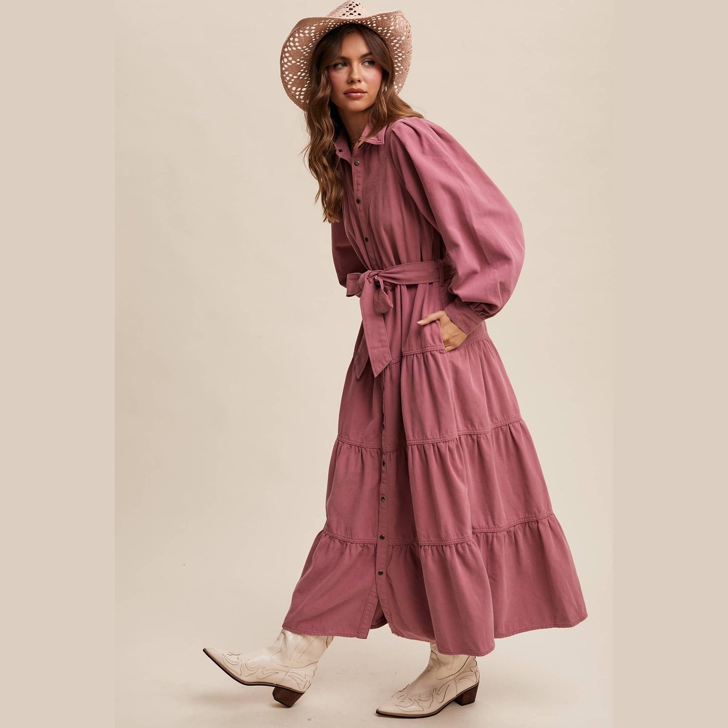 Utility Tiered Denim Midi Dress