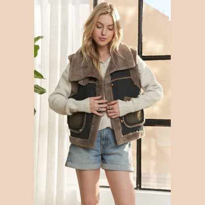 Knit Henly Denim Faux Fur Vest