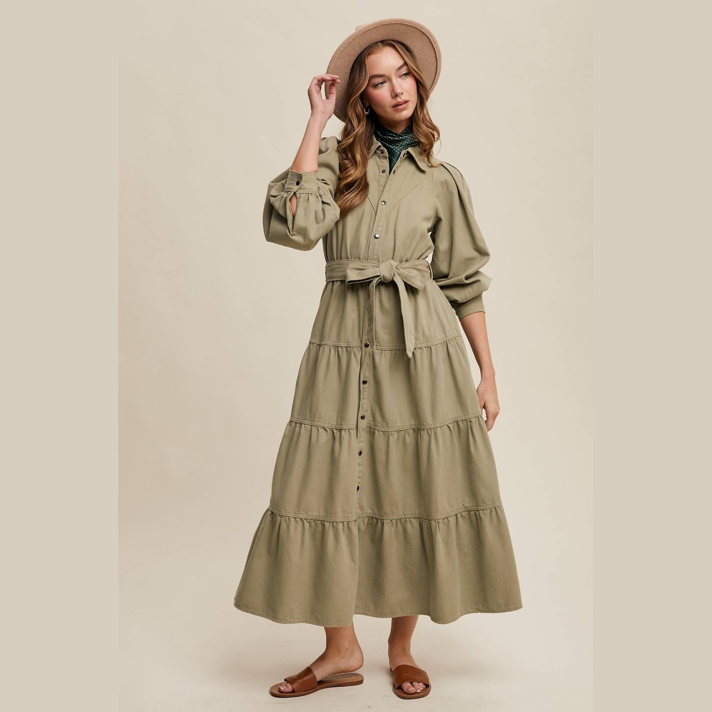 Utility Tiered Denim Midi Dress
