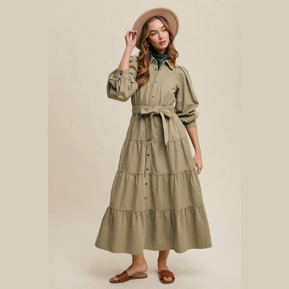 Utility Tiered Denim Midi Dress