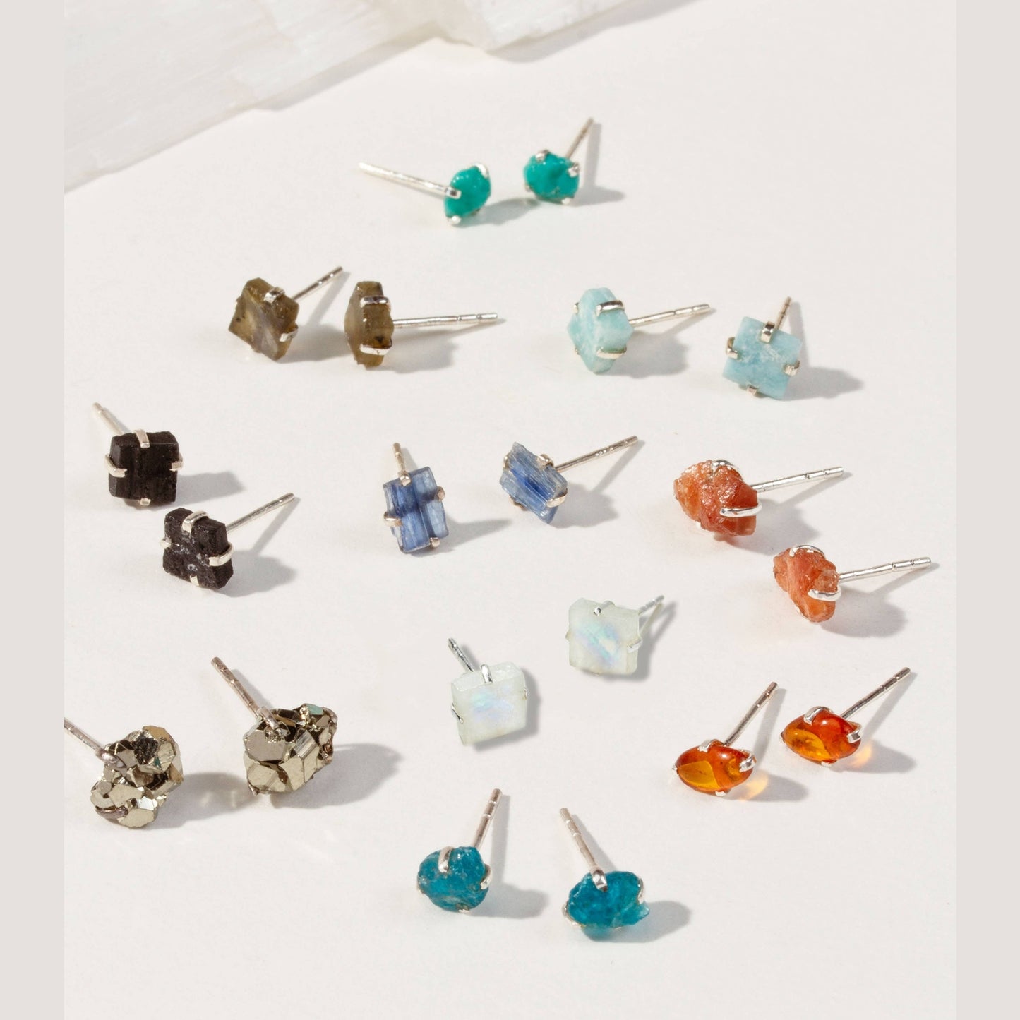 Raw Beauty Post Earrings- Sterling Silver - Moonstone