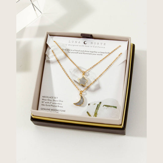 To the Moon and Back Best Friend Necklace Set- Moonstone