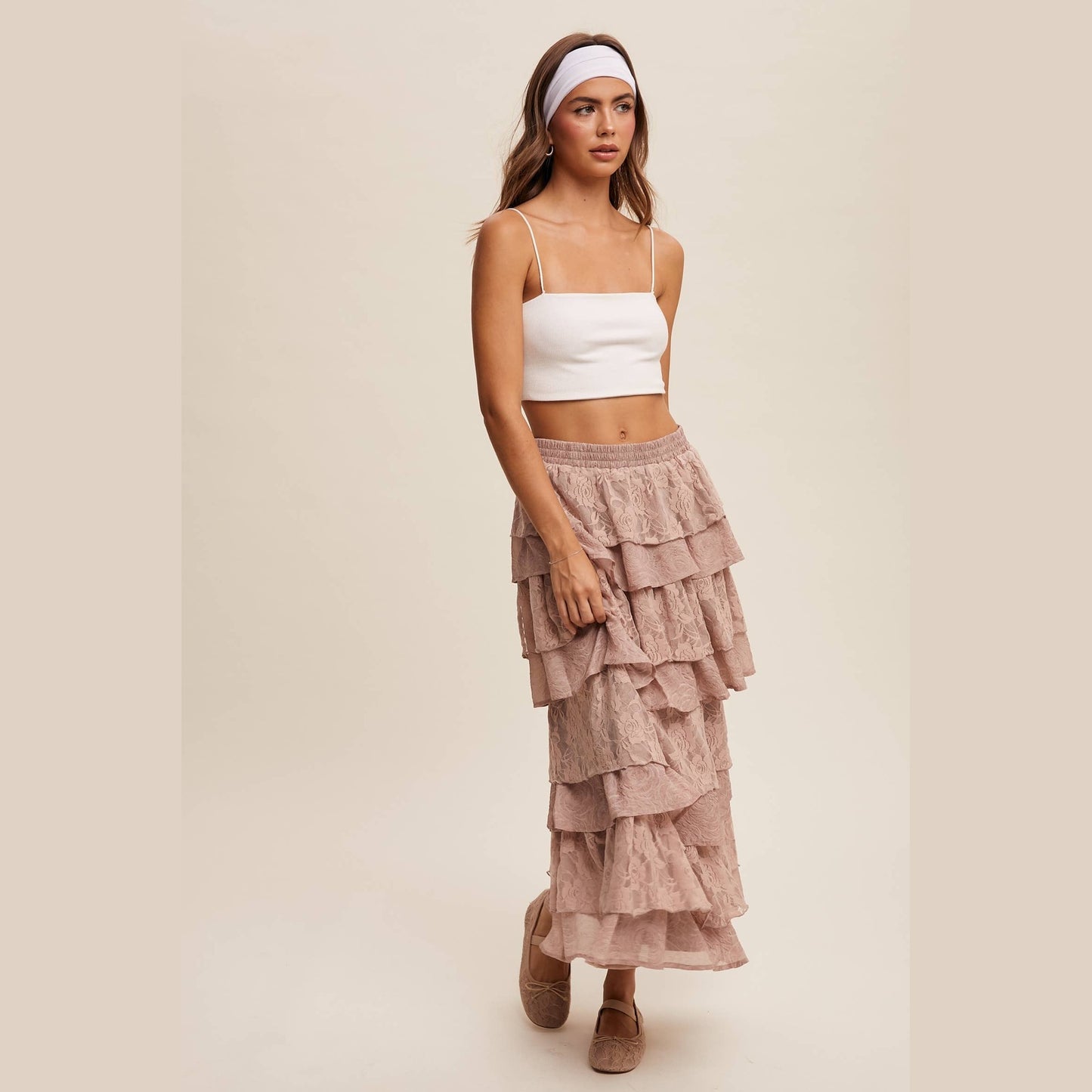 Lace Tiered Maxi Skirt