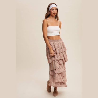 Lace Tiered Maxi Skirt