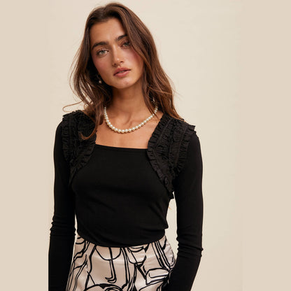 Square Neck Ruffle Accent Top - The Feral Market