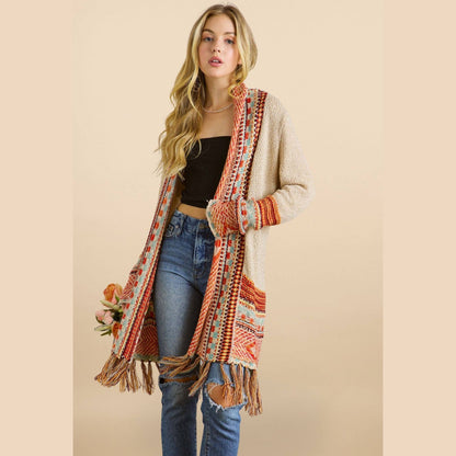 Fringe Hem Multicolor Cardigan