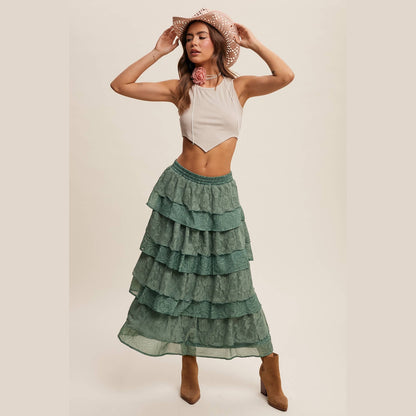 Lace Tiered Maxi Skirt