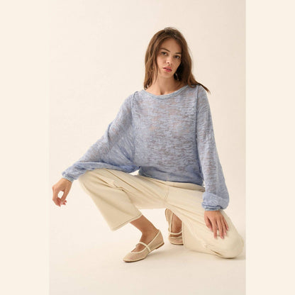 Burnout Knit Dolman-Sleeve Sweater