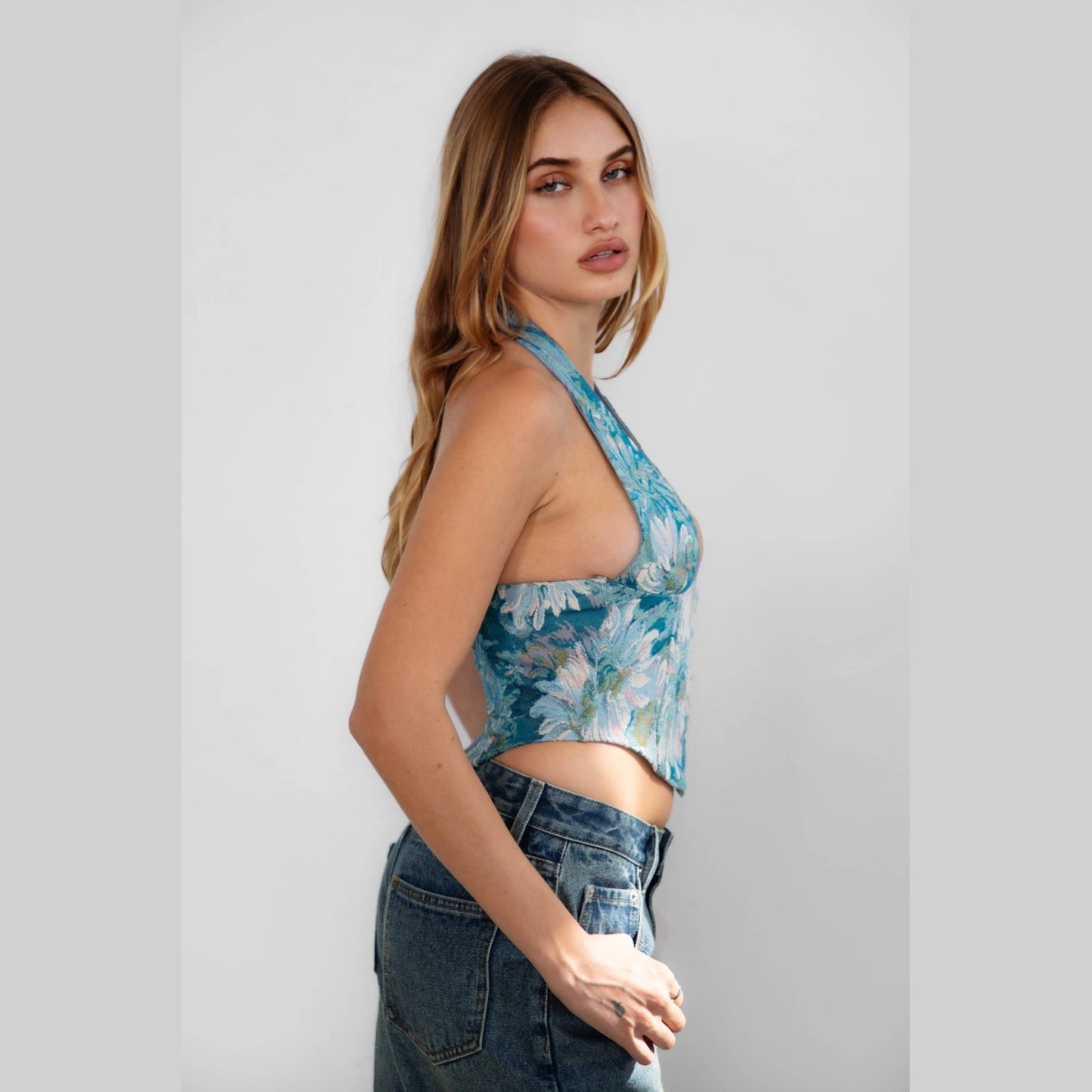 ARIA Floral Tapestry Halter Corset Top