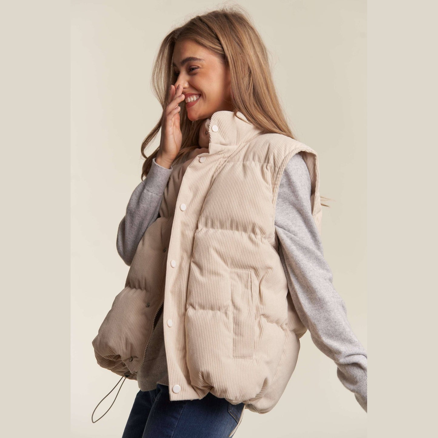 Button Down Courdoroy Puff Vest