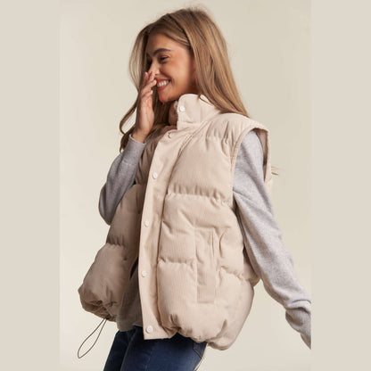 Button Down Courdoroy Puff Vest