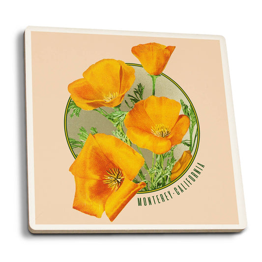 CERAMIC COASTER Monterey, California, Poppy Flowers