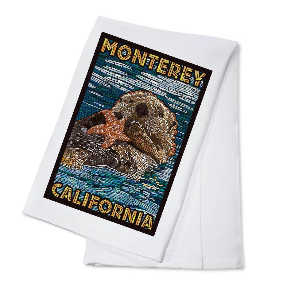 ORGANIC TEA TOWEL Monterey, California, Sea Otter, Mosaic - Thumbnail 2