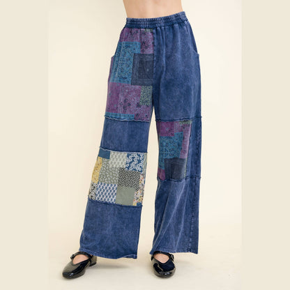 Mineral Washed Boho Block Patch Pants