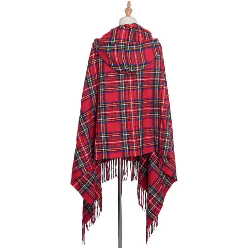Plaid Hooded Poncho