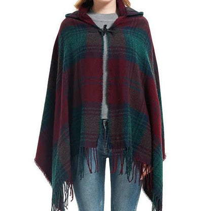 Plaid Hooded Poncho
