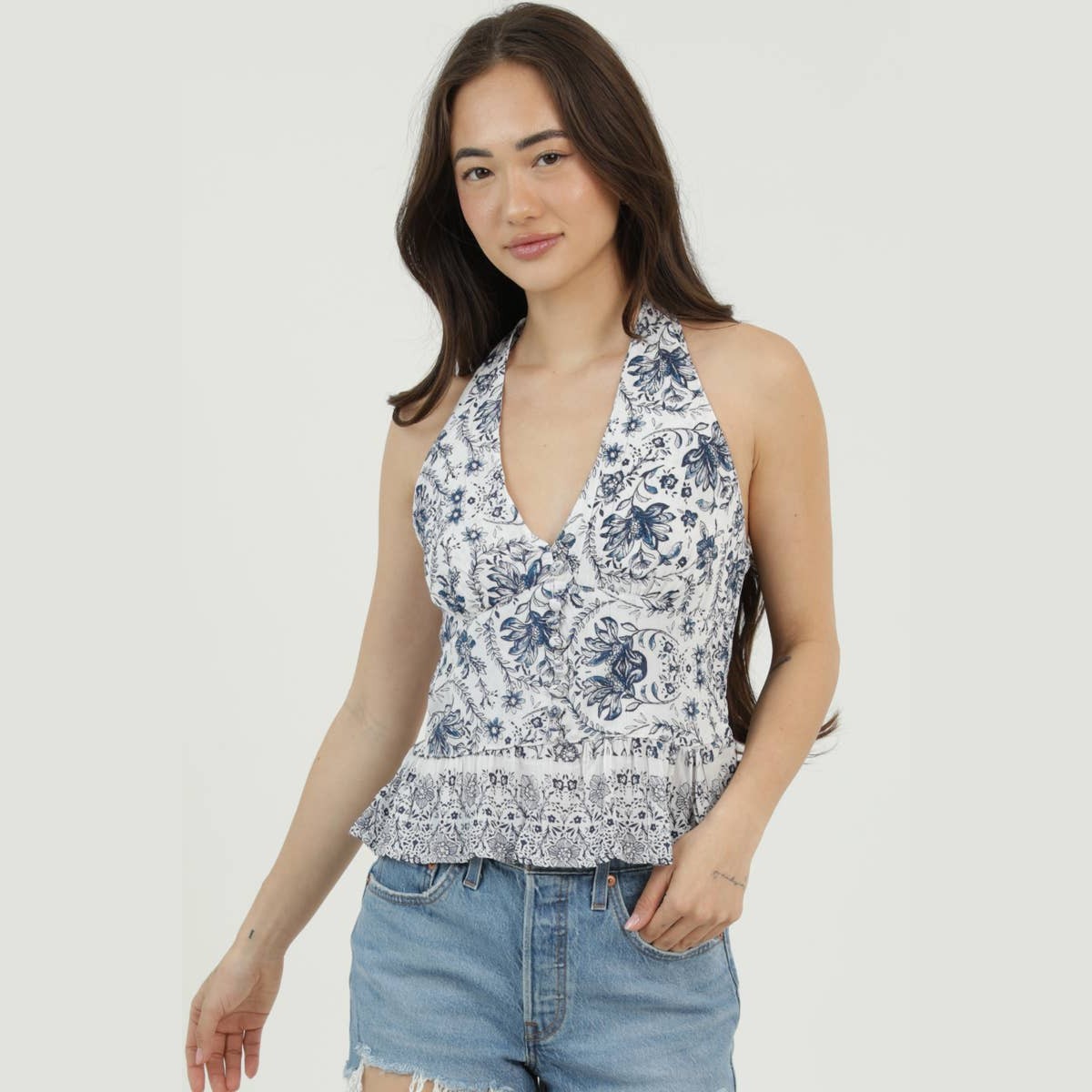 PRINTED HALTER TANK TOP