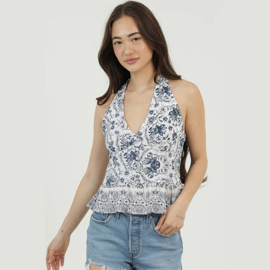 PRINTED HALTER TANK TOP