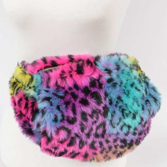 Multi Leopard Faux Fur Fanny Pack