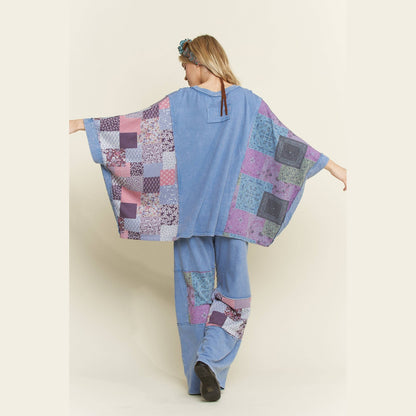 Mineral Washed Boho Patch Poncho Top