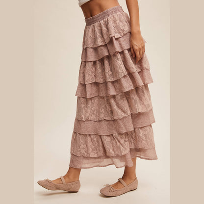 Lace Tiered Maxi Skirt