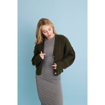 Chunky Cable Knit Button-Up Cropped Cardigan - The Feral Market