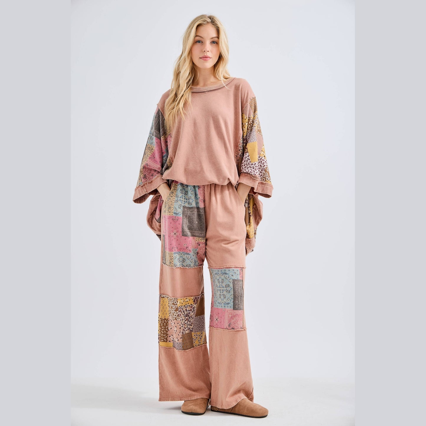 Mineral Washed Boho Patch Poncho Top