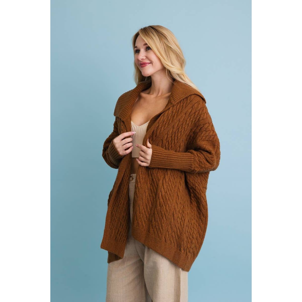 Chunky Cable Knit Oversized Poncho Cardigan