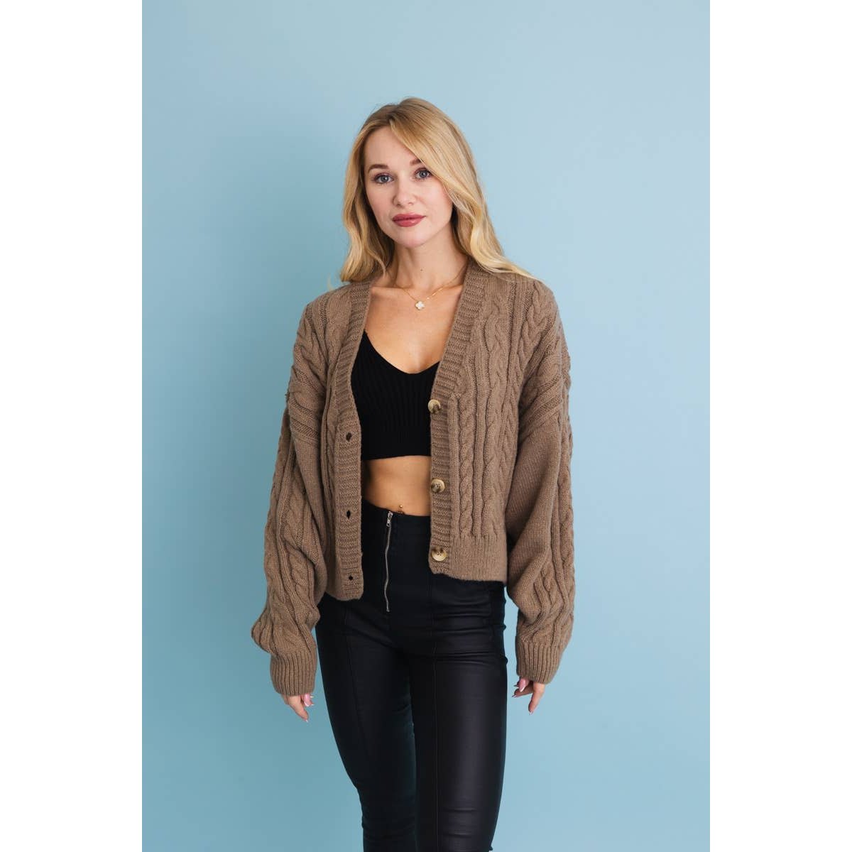 Chunky Cable Knit Button-Up Cropped Cardigan - The Feral Market