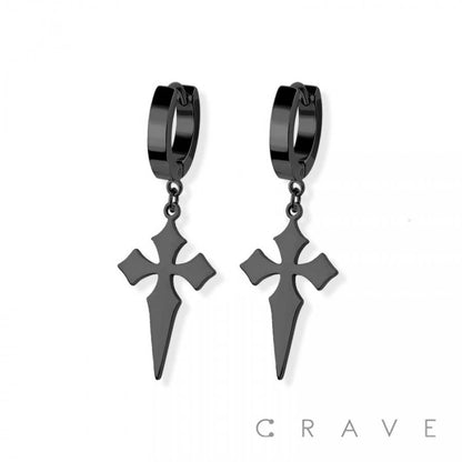 SS HUGGIE/HOOP EARRINGS WITH CROSS DAGGER DANGLE