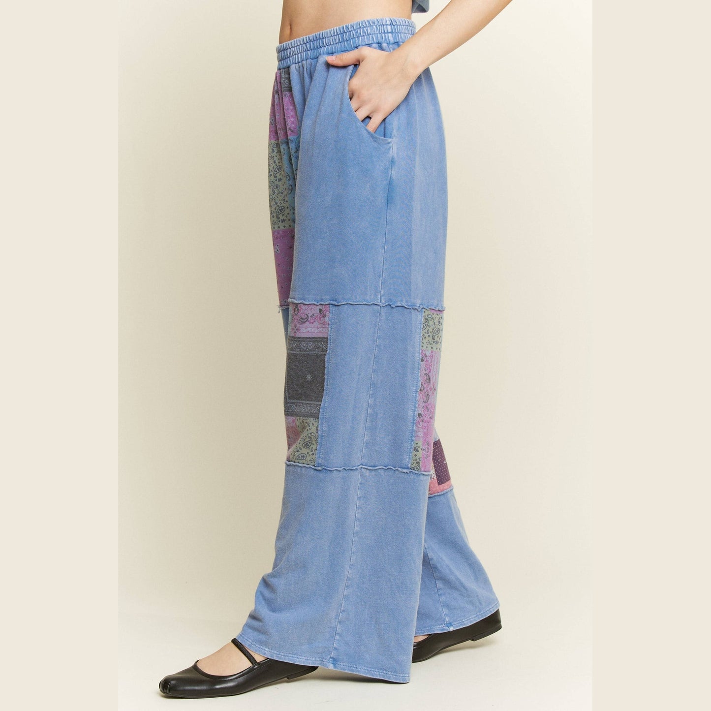 Mineral Washed Boho Block Patch Pants