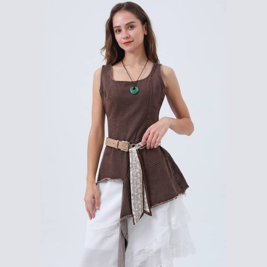 Studded Vegan Leather Belt – Satin Accent Waistband