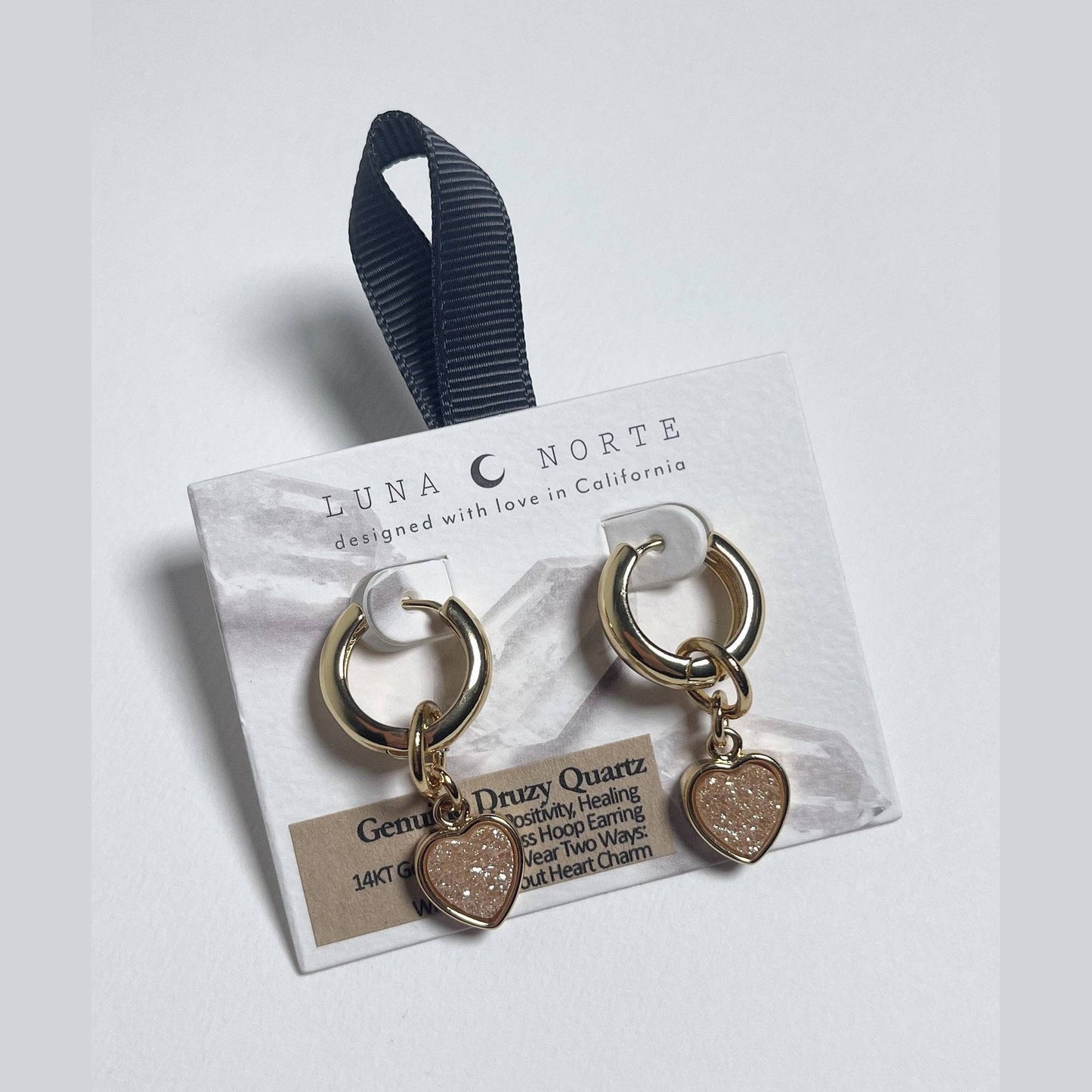 Heart's Accelerated Huggie Hoop Earring Gold - Peach Druzy