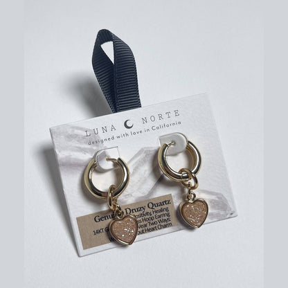 Heart's Accelerated Huggie Hoop Earring Gold - Peach Druzy
