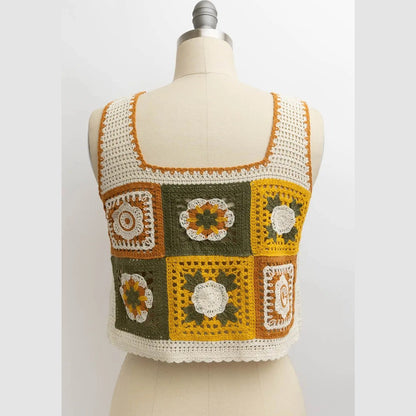 Floral Mosaic Embroidered Crochet Top