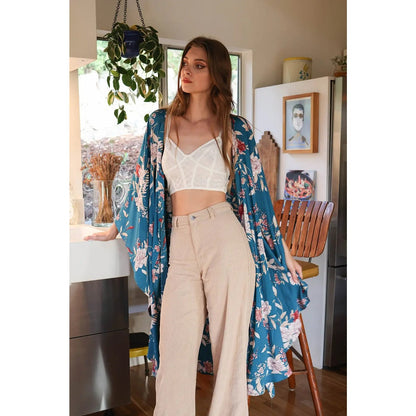 Floral Butterfly Sleeve Kimono