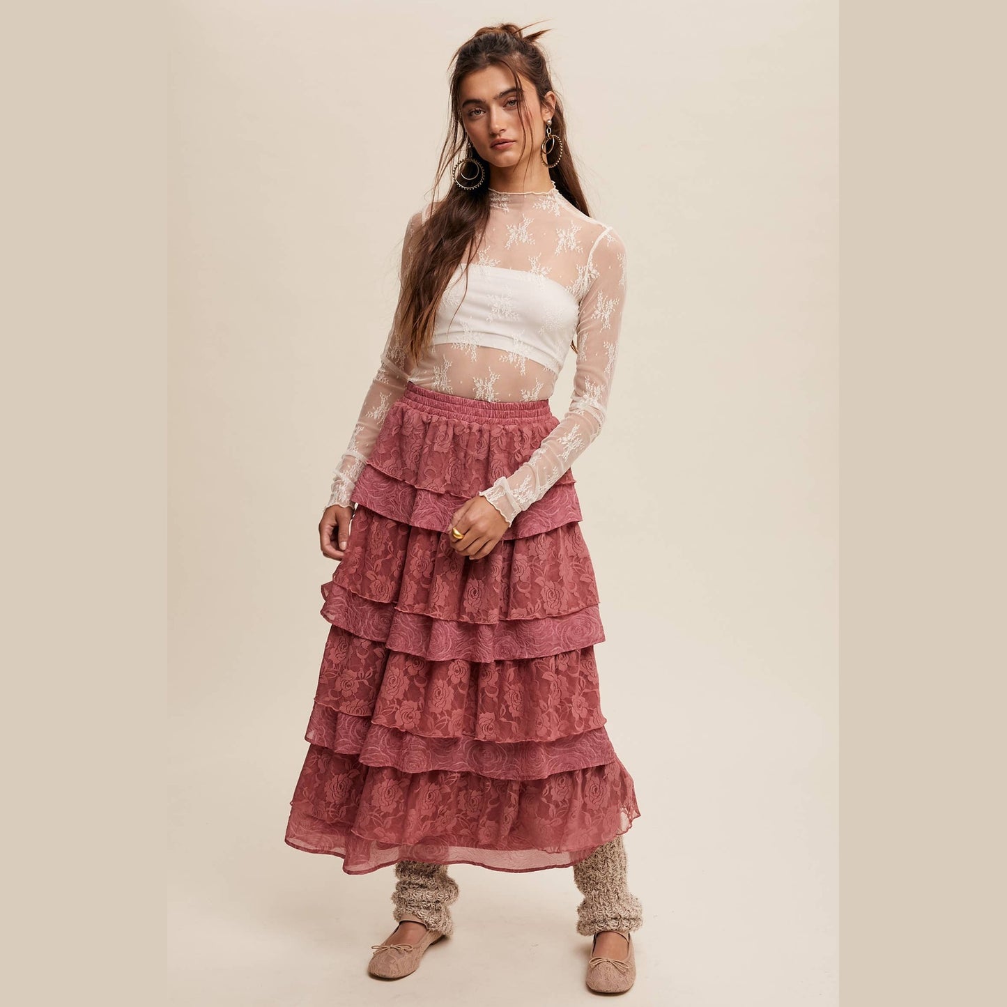 Lace Tiered Maxi Skirt