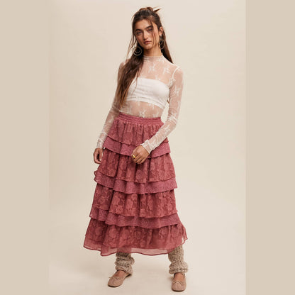 Lace Tiered Maxi Skirt