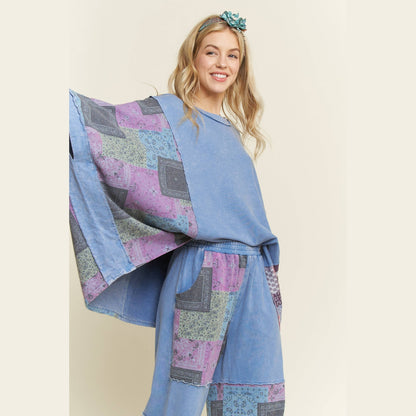 Mineral Washed Boho Patch Poncho Top