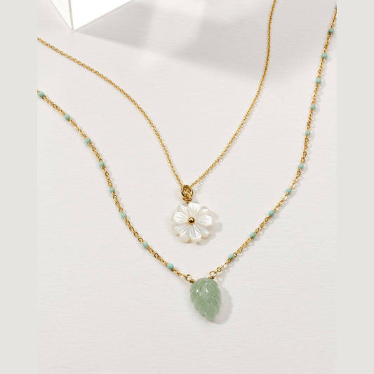 Blooming Layered Necklace Set- Green Aventurine