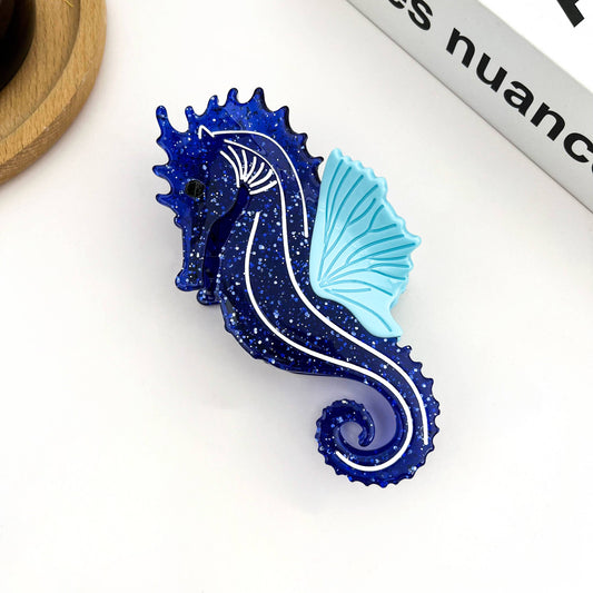 Blue Seahorse Hair Clip, Ocean-Inspired Animal Claw Clip - The Feral Market