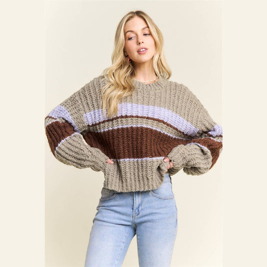 Horizontal Striped Crew Neck Sweater